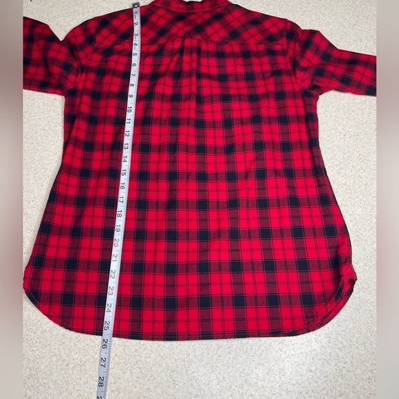 Talbots Button Front Shirt Red Black Plaid Cotton Size Medium Petite - Picture 8 of 8